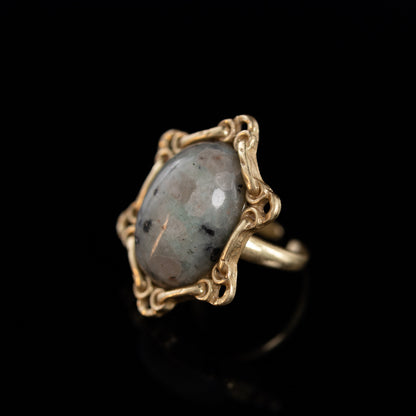 Vintage Natural Stone Geometric Refined Handcrafted Open Ring Gift Jewelry