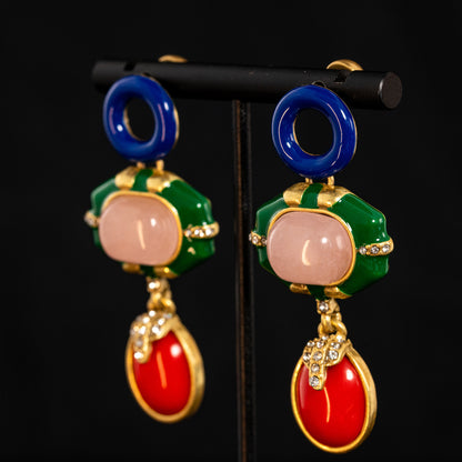 Vintage Enamel Star Artisan Handcrafted Earrings Timeless Style