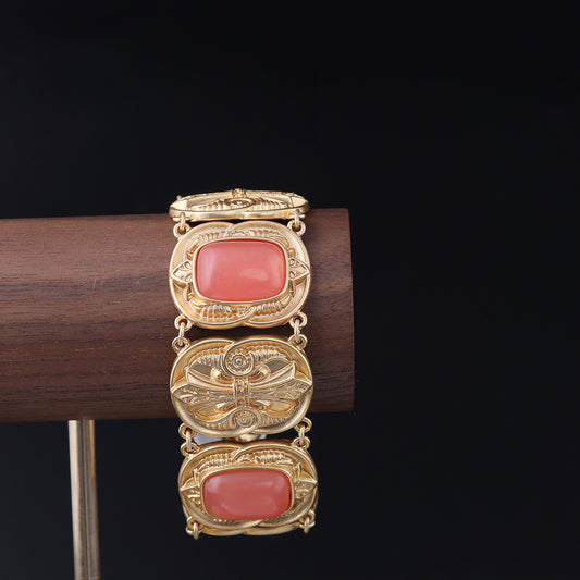 Vintage Agate Geometric Statement Bracelet Handcrafted Design