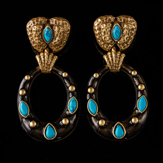 Vintage Enamel Refined Stone Inlay Earrings Timeless Style