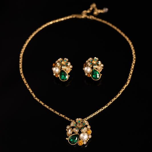 Vintage Elegant Crystal Floral Jewelry Set Heirloom