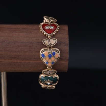 Vintage Enamel Heart Refined Handcrafted Bracelet Handcrafted Design
