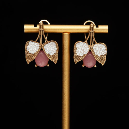 Vintage Enamel Leaf Statement Handcrafted Earrings Timeless Style