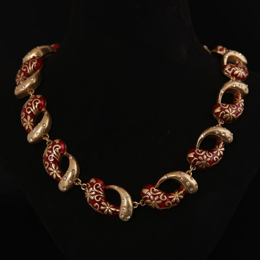 Vintage Enamel Geometric Artisan Handcrafted Necklace Timeless Style