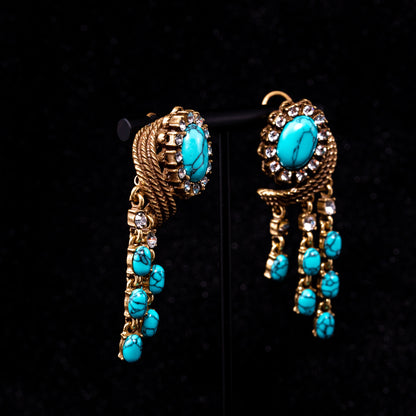 Vintage Statement Stone Inlay Earrings Timeless Style