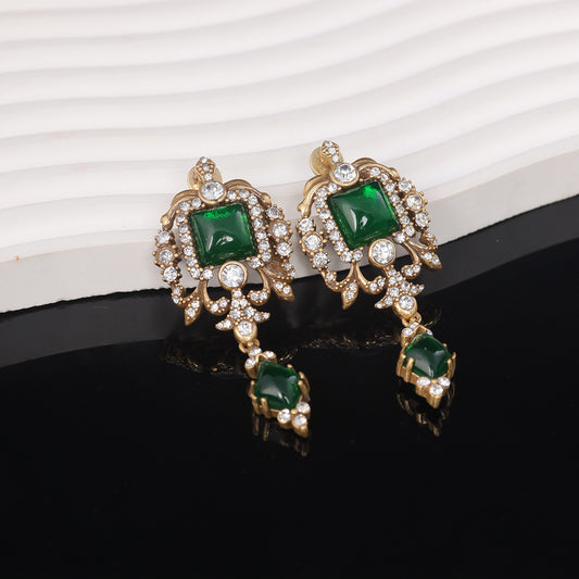 Vintage Enamel Star Classic Stone Inlay Earrings for Women