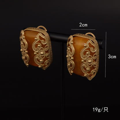 Vintage Natural Stone Geometric Elegant Earrings Gift Jewelry