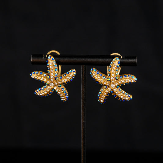 Vintage Crystal Star Luxury Stone Inlay Earrings Gift Jewelry