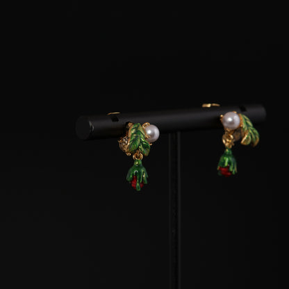 Vintage Pearl Leaf Artisan Earrings for Women