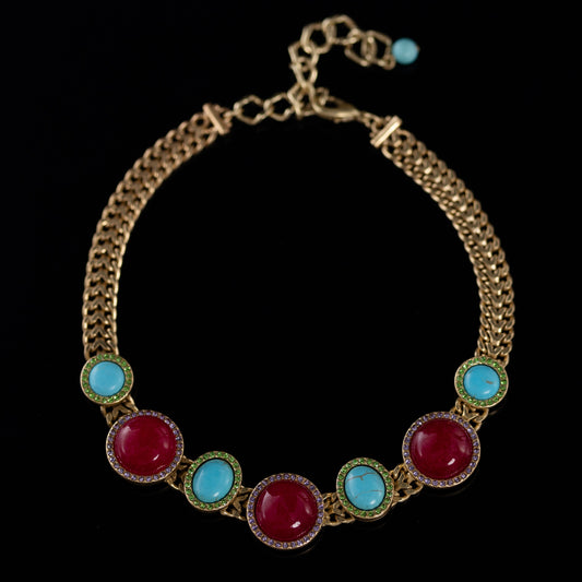 Vintage Classic Stone Inlay Necklace Handcrafted Design