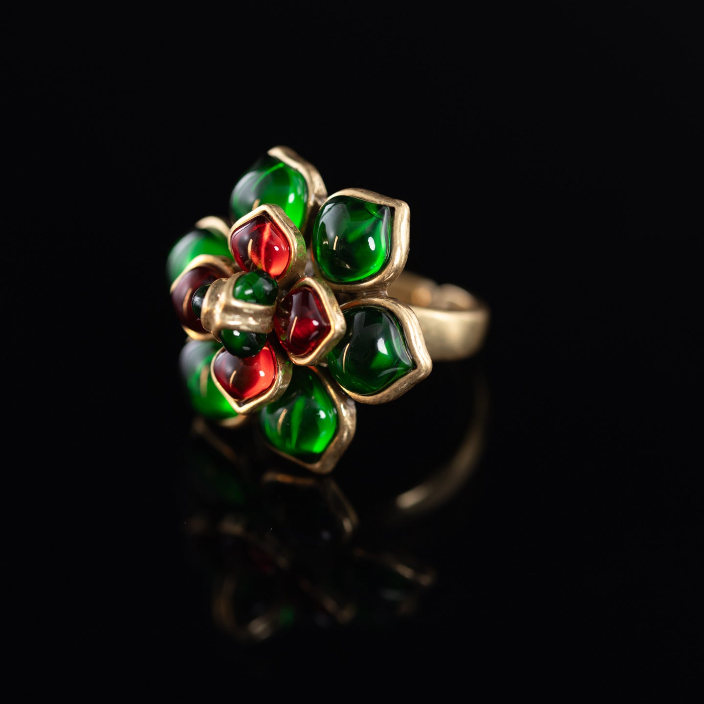 Vintage Natural Stone Floral Elegant Open Ring Gift Jewelry
