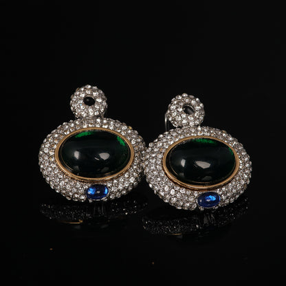 Vintage Enamel Timeless Stone Inlay Earrings Handcrafted Design