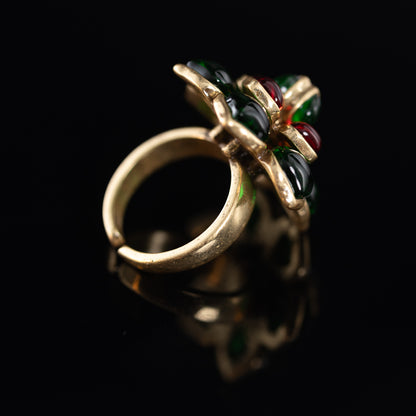 Vintage Natural Stone Floral Elegant Open Ring Gift Jewelry