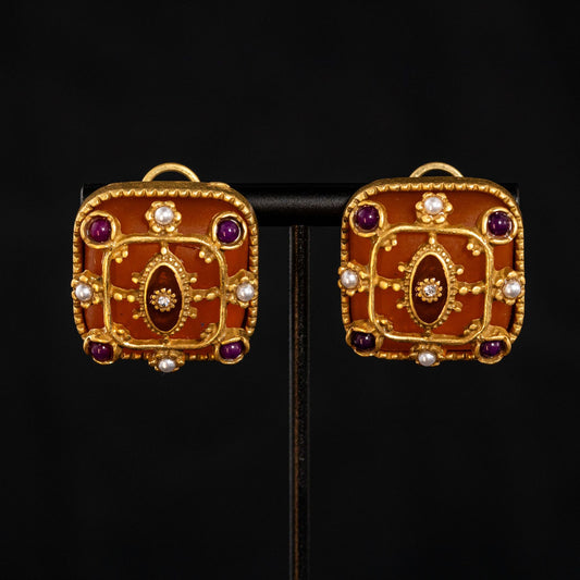 Vintage Enamel Statement Handcrafted Earrings for Ladies