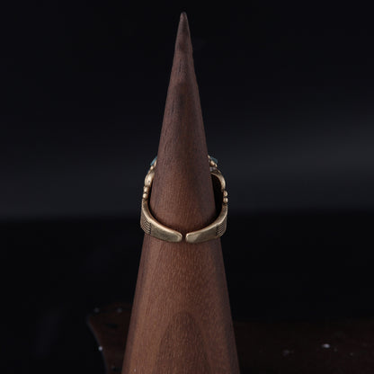 Vintage Natural Stone Geometric Statement Open Ring Timeless Style
