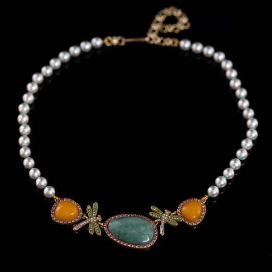 Vintage Pearl Geometric Luxury Handcrafted Necklace Gift Jewelry