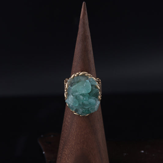 Vintage Natural Stone Geometric Statement Open Ring Timeless Style