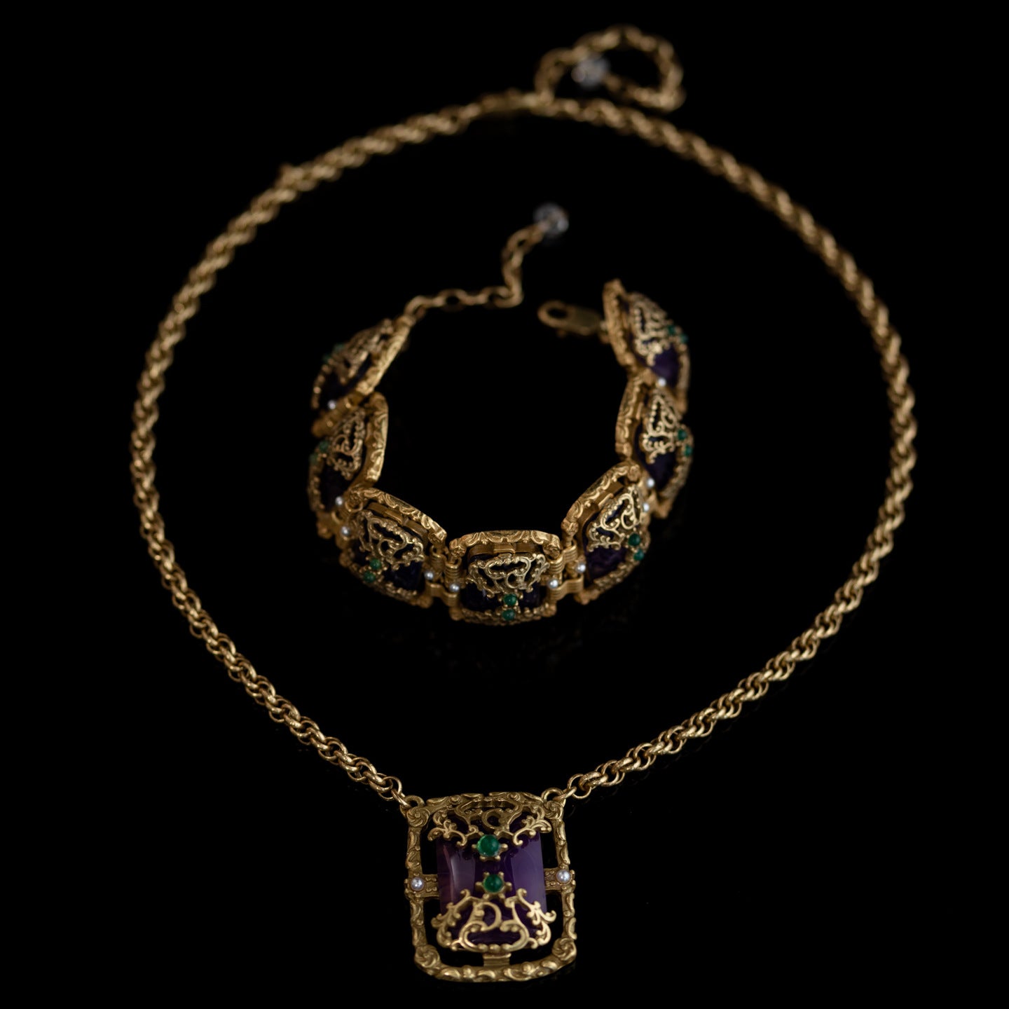 Vintage Royal Agate Geometric Jewelry Set Ornate