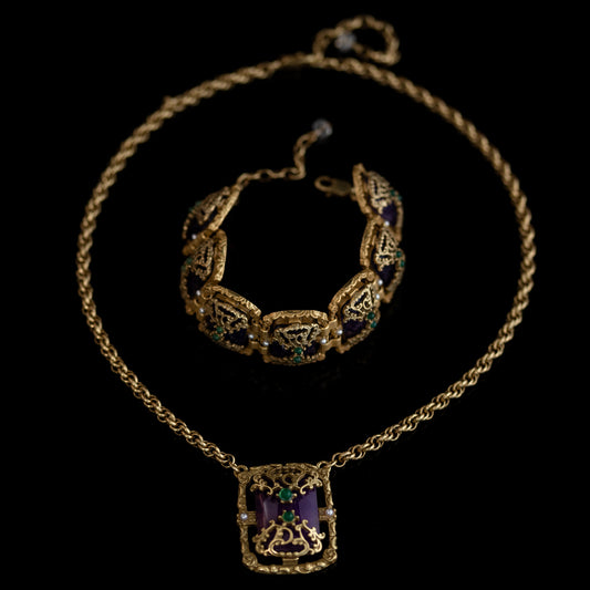 Vintage Royal Agate Geometric Jewelry Set Ornate