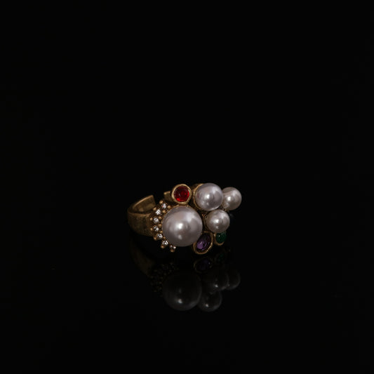 Vintage Pearl Geometric Elegant Handcrafted Open Ring Gift Jewelry
