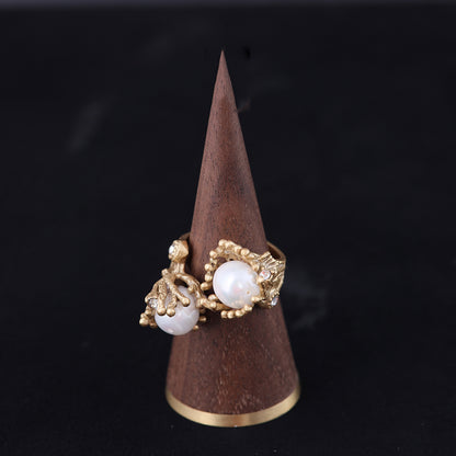 Vintage Pearl Geometric Chic Handcrafted Open Ring Gift Jewelry