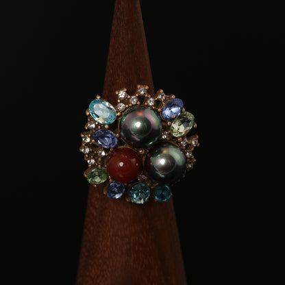 Vintage Pearl Geometric Classic Open Ring Handcrafted Design