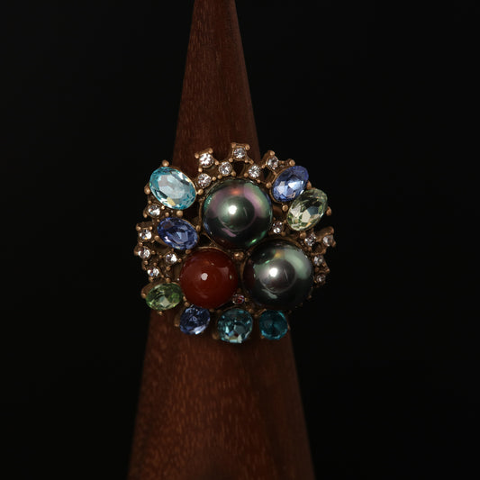 Vintage Pearl Geometric Classic Open Ring Handcrafted Design