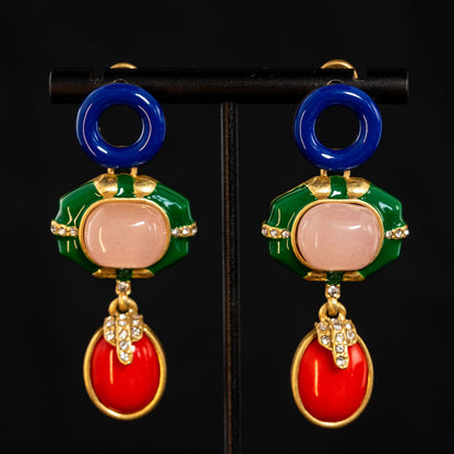 Vintage Enamel Star Artisan Handcrafted Earrings Timeless Style