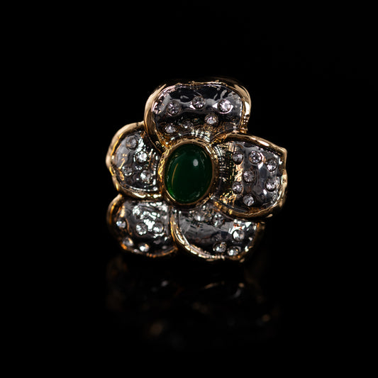 Vintage Natural Stone Geometric Refined Handcrafted Open Ring
