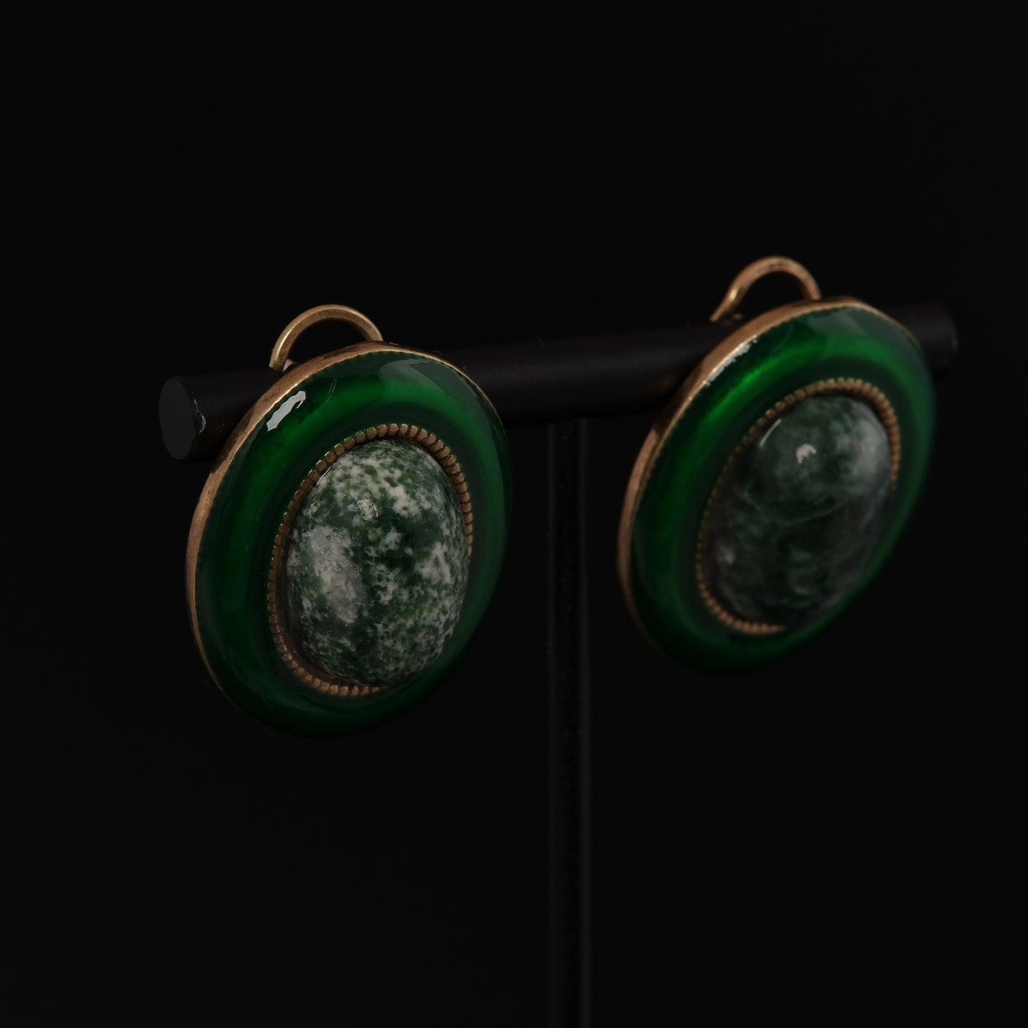 Vintage Enamel Artisan Stone Inlay Earrings for Ladies