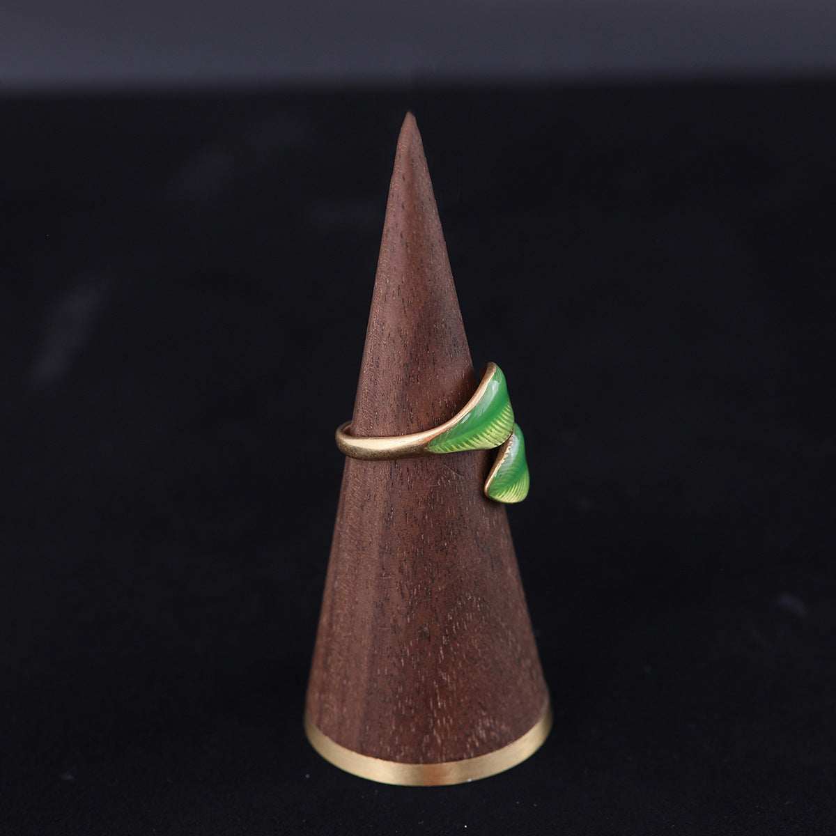 Vintage Enamel Leaf Classic Open Ring Handcrafted Design