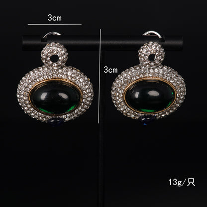 Vintage Enamel Timeless Stone Inlay Earrings Handcrafted Design