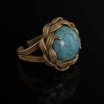 Vintage Natural Stone Geometric Chic Open Ring