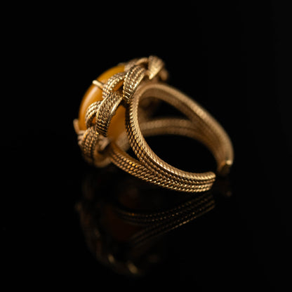Vintage Natural Stone Geometric Refined Open Ring Handcrafted Design