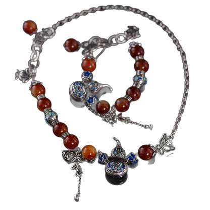 Vintage Artisan Agate & Enamel Star Handcrafted Jewelry Set