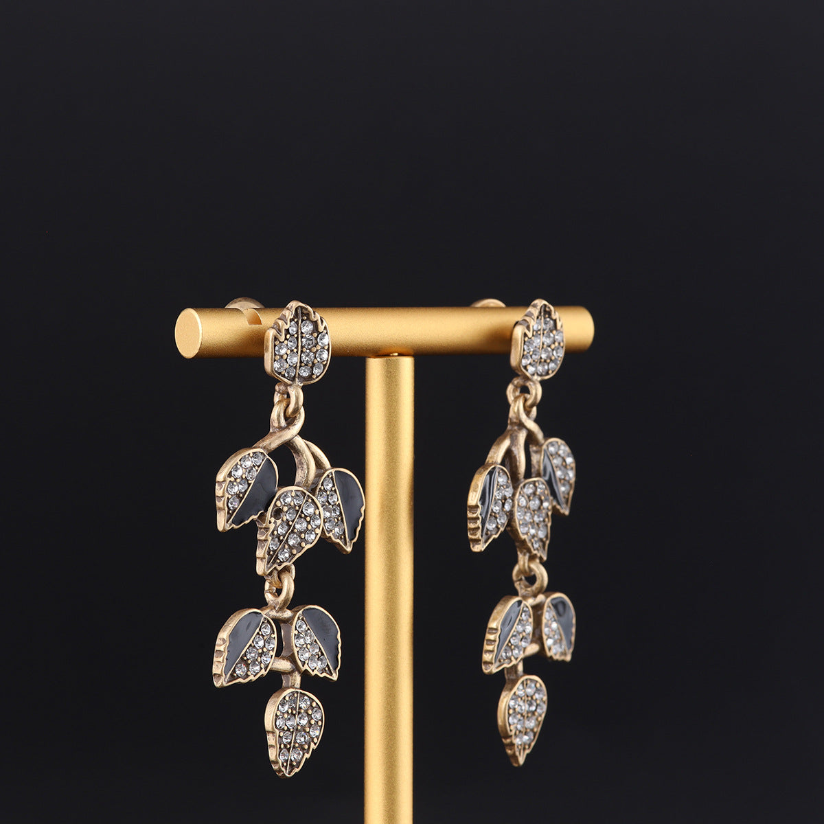 Vintage Cubic Zirconia Leaf Artisan Earrings Timeless Style