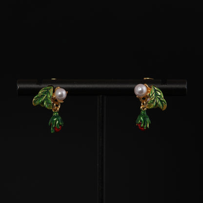 Vintage Pearl Leaf Artisan Earrings for Women