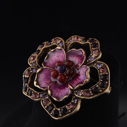 Vintage Enamel Floral Statement Brooches Gift Jewelry