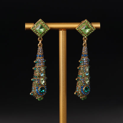 Vintage Artisan Stone Inlay Earrings Handcrafted Design