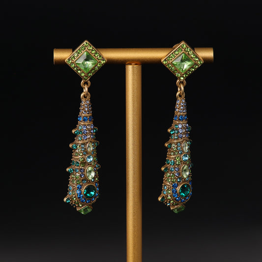 Vintage Artisan Stone Inlay Earrings Handcrafted Design