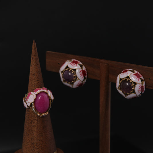 Vintage Refined Enamel & Natural Stone Jewelry Set