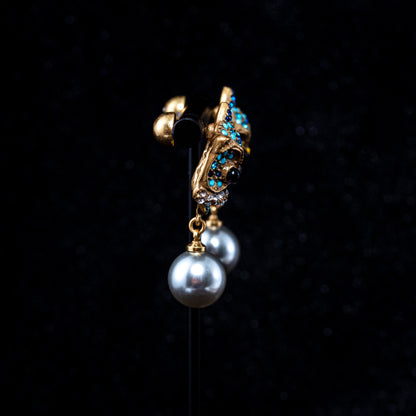 Vintage Pearl Artisan Stone Inlay Earrings Handcrafted Design