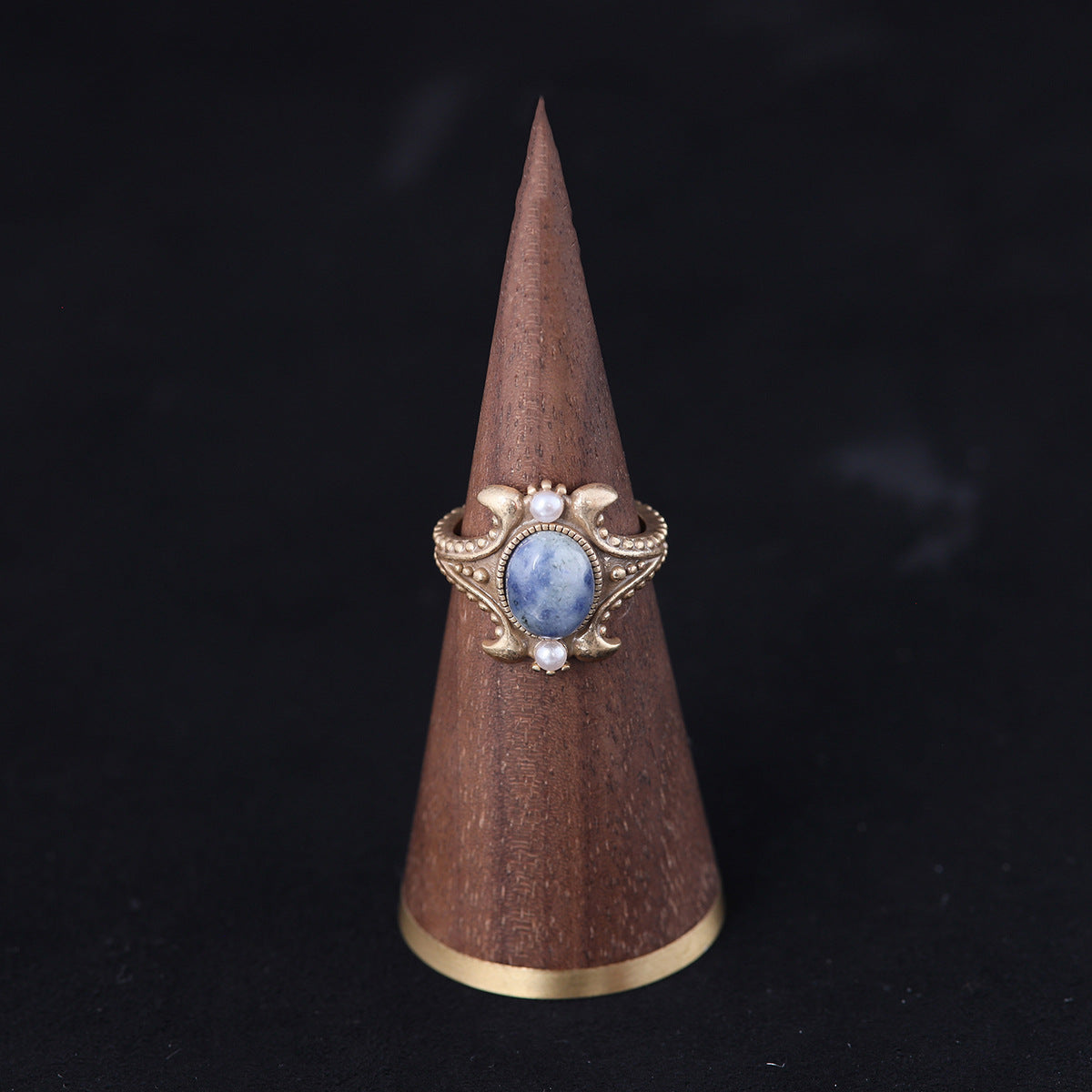 Vintage Natural Stone Geometric Artisan Open Ring Handcrafted Design