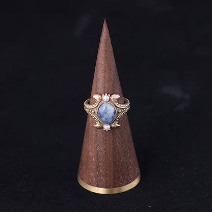 Vintage Natural Stone Geometric Artisan Open Ring Handcrafted Design