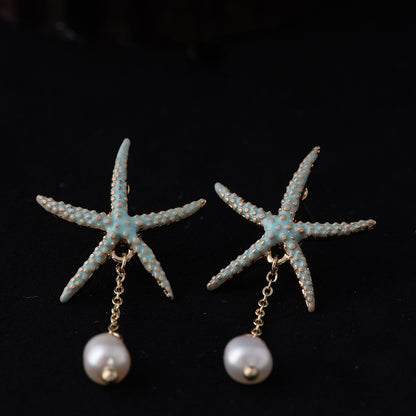 Vintage Pearl Star Chic Earrings Gift Jewelry