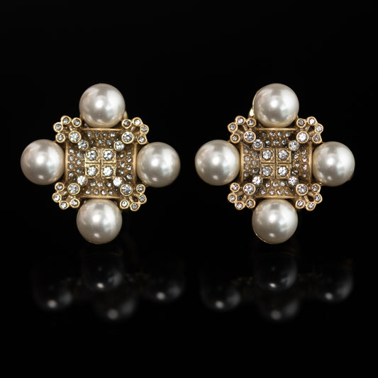 Vintage Pearl Geometric Statement Handcrafted Earrings Handcrafted Design