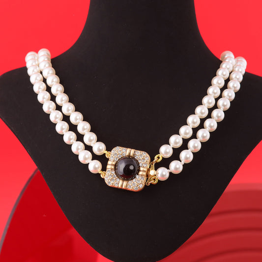 Vintage Pearl Geometric Elegant Polished Necklace Gift Jewelry