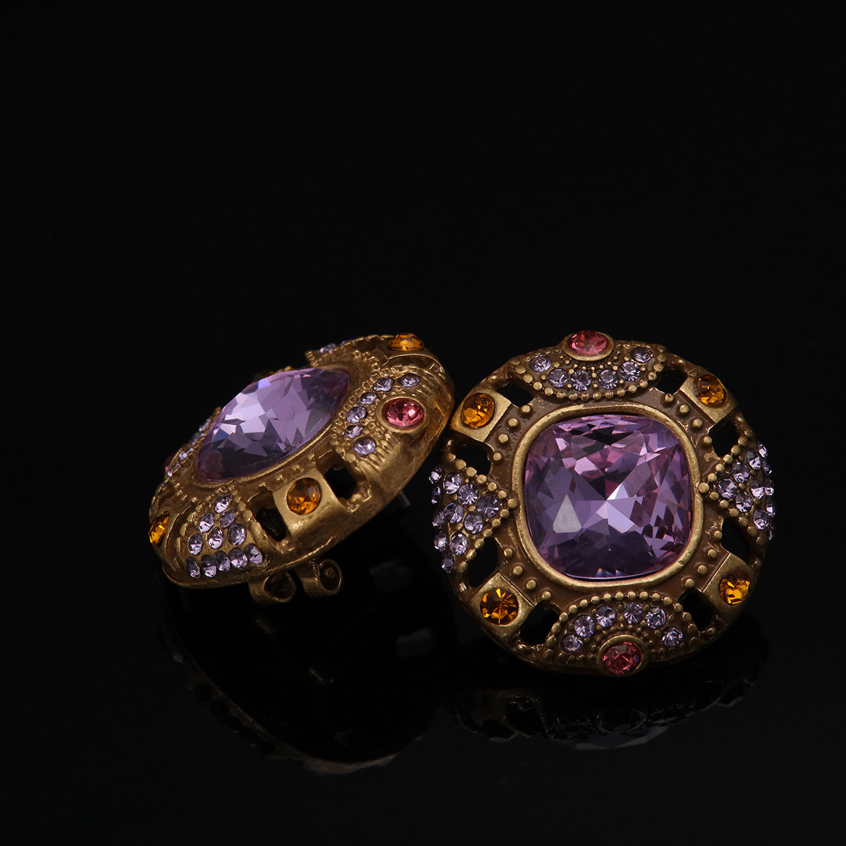 Vintage Elegant Stone Inlay Earrings Handcrafted Design
